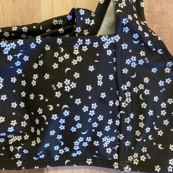 Black ditsy floral moon square knot top bikini swimsuit Sz L - Picture 7 of 8